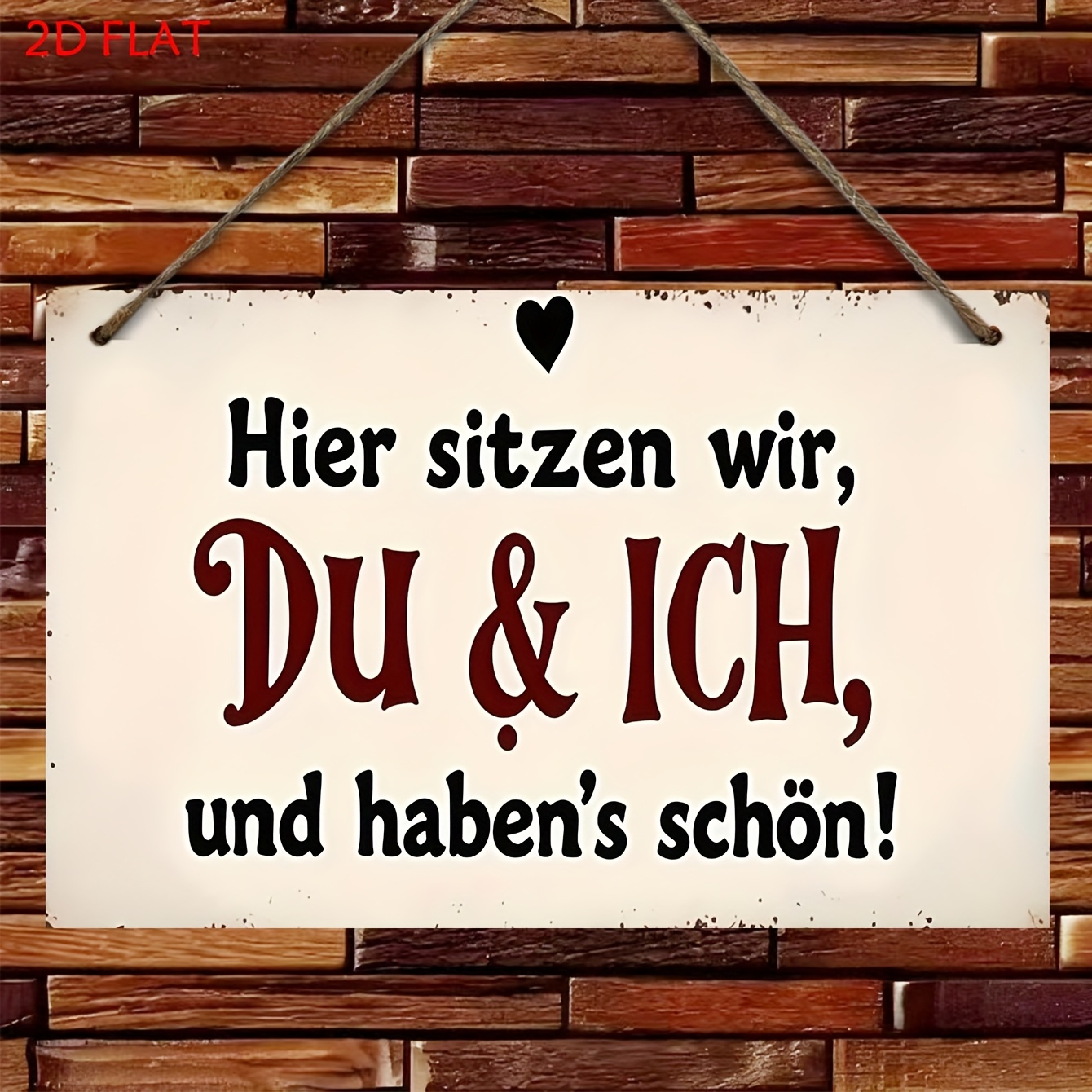 E-shop 2D Flaches Retro Holz Wanddeko Schild - Deutsche " Sitzt Man, Alles Ist Schön" Plakette, , Geeignet für Wohnzimmer, Schlafzimmer, Veranda, Bar,