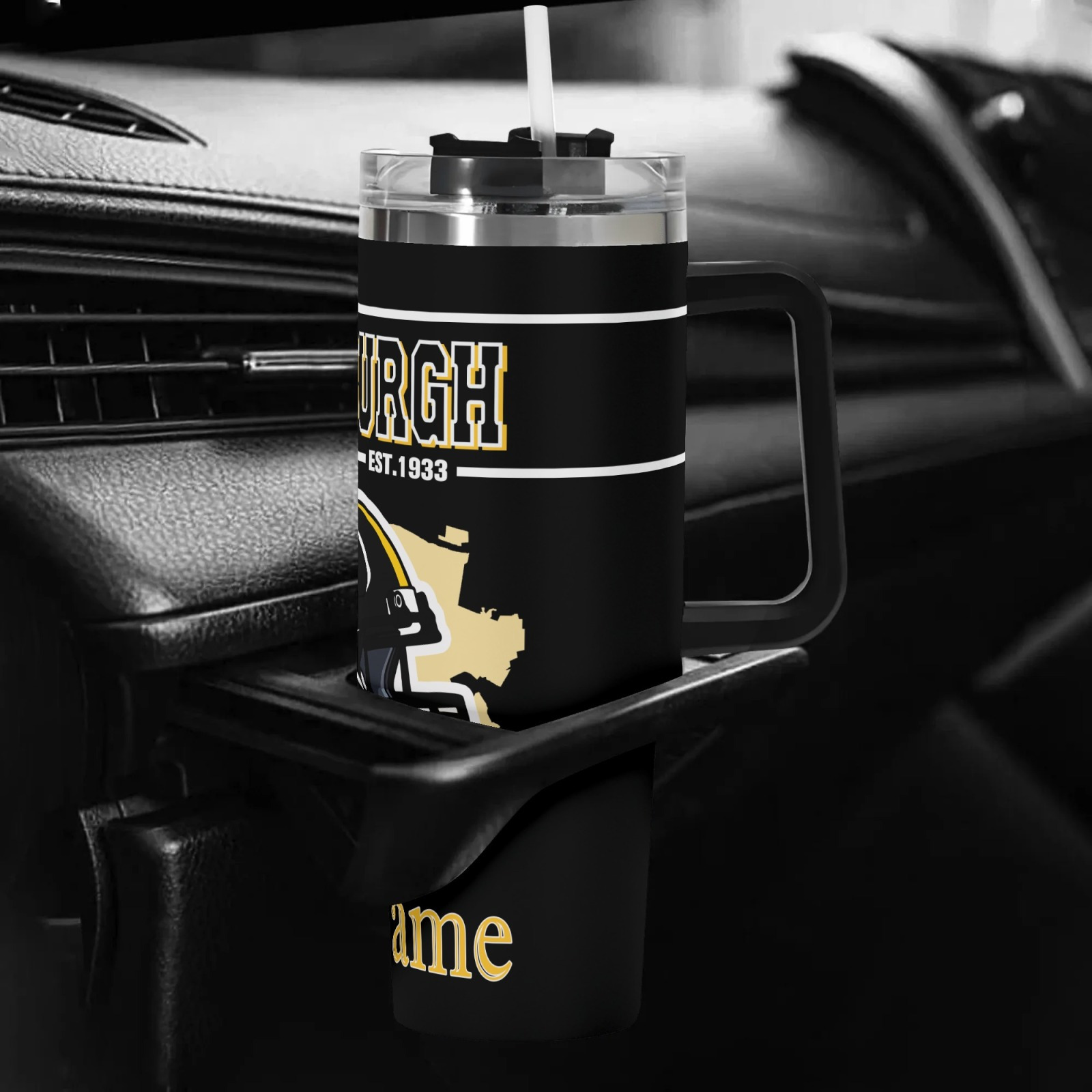 customizable pittsburgh football 40oz vacuum insulated cup with lid and straw personalized name car cup hand wash only reusable travel coffee cup water bottle   car office home   for fans 4