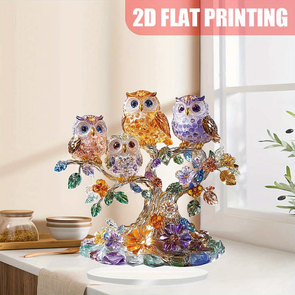 

1pc Crystal Owl Ornament - 8"x8" Acrylic Table Decor With 2d Flat Printing, Perfect Valentine's Day Gift , Ideal For Desk Decoration,