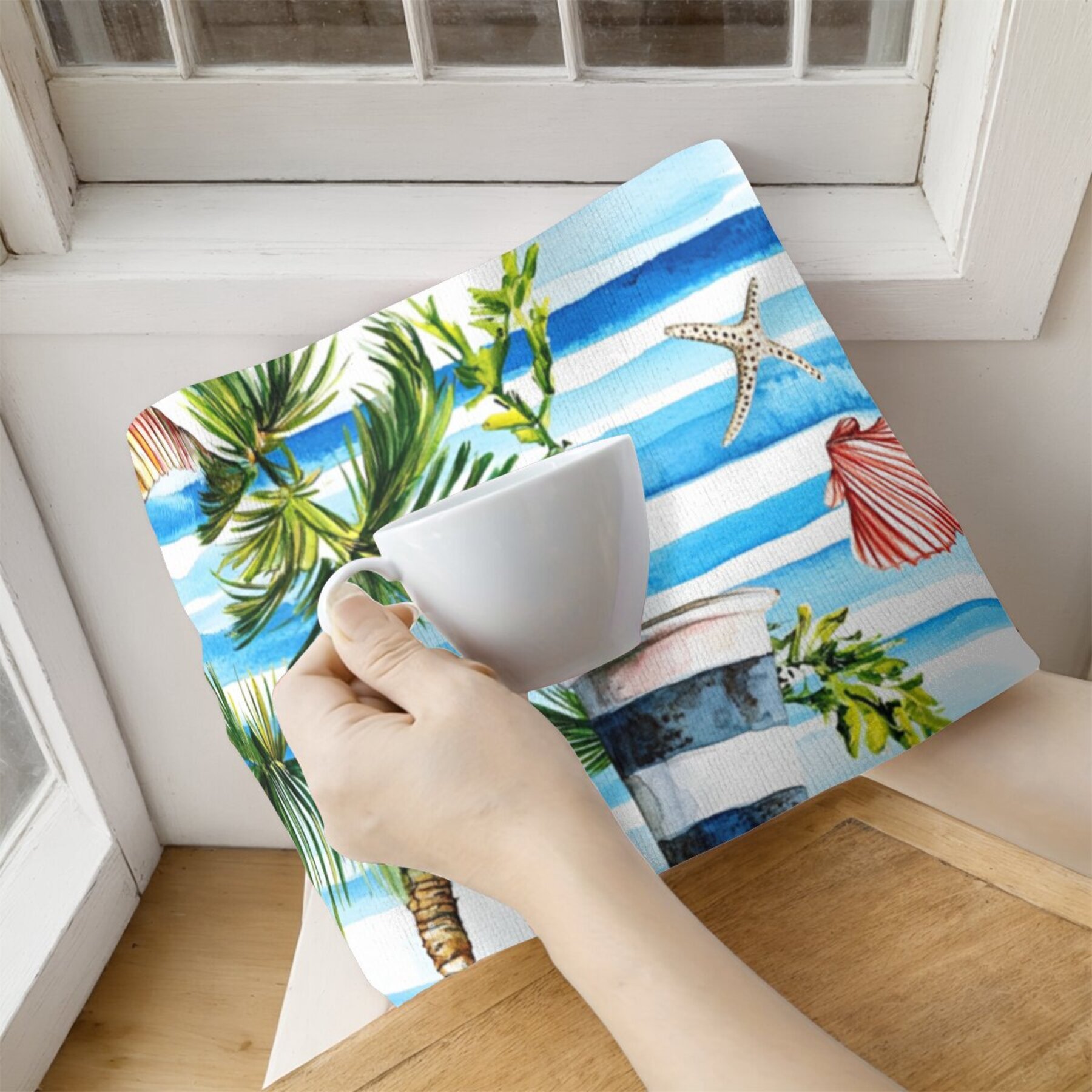 2pcs tropical lighthouse & palm tree kitchen towels - absorbent polyester dish cloths with nautical and  , ideal for home decor and housewarming gifts, hand wash only details 5