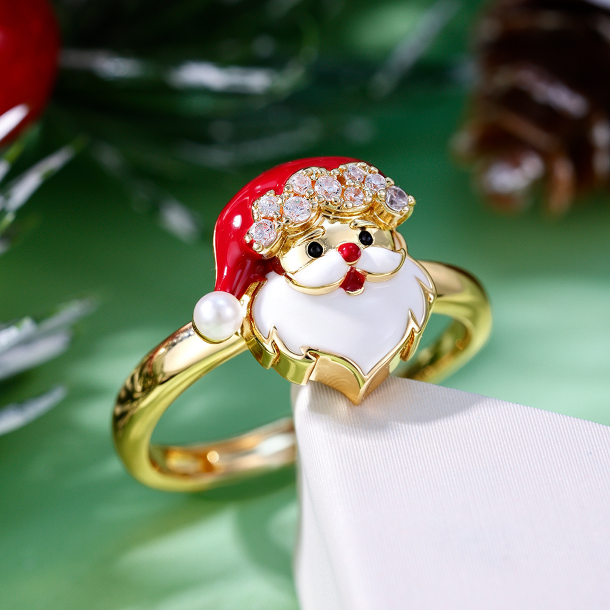 Women's Santa Claus Cartoon Design Ring, Copper with Zirconia