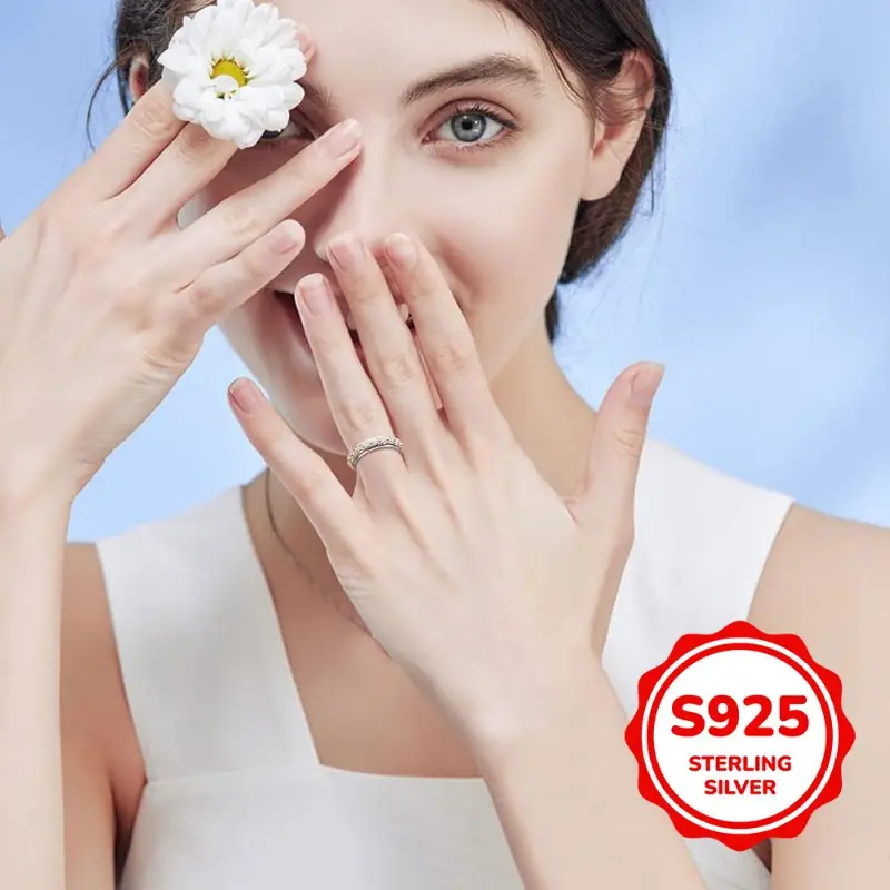 trendy rotatable anxiety rings two tone 925 sterling silver rings for women casual holiday daisy flower rings jewelry Product details 1