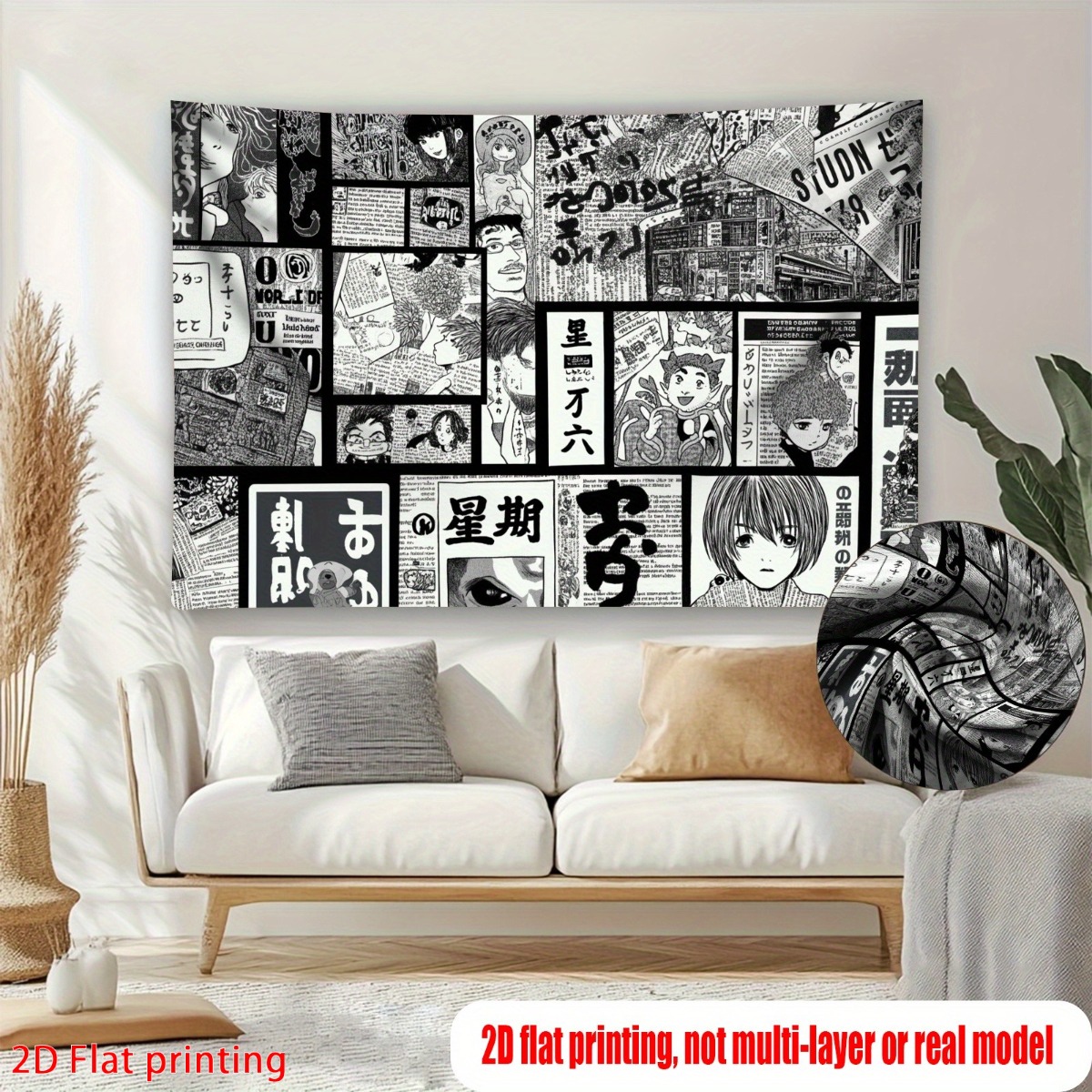 TEMU Tenture murale 2D à impression plate d'anime et japonais - Affiche collage de journal de bande dessinée et blanc - Impression d'art pour