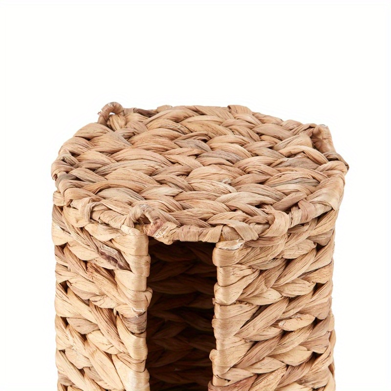 elegant beige woven tissue holder with lid natural hyacinth design round bathroom organizer for toilet paper stylish and functional home decor toilet paper holder Product details 4