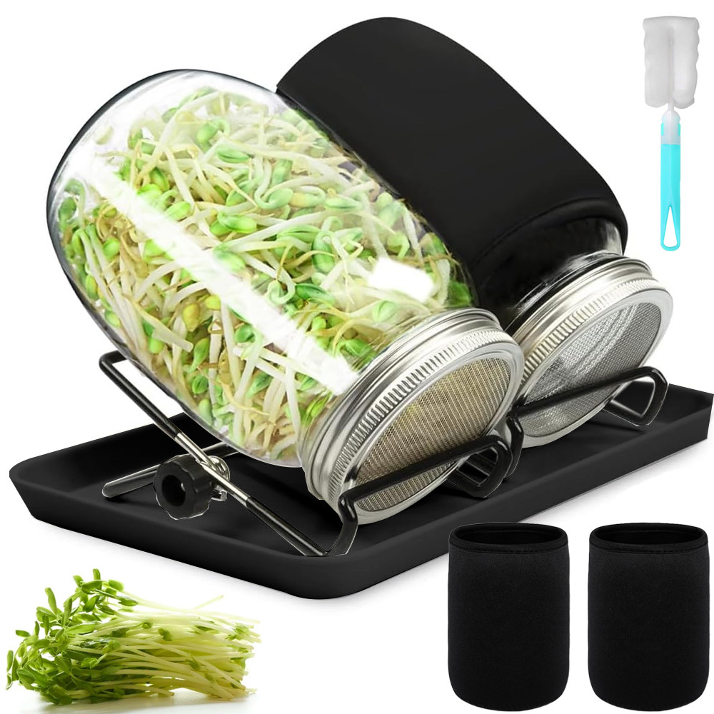 1000ml Sprouting Jar, 2 Sprouting Jars, Sprouting Jar Set With Screen Lid, 2 Light , Tray, Stainless Steel Stand, Sprouting Glass For Sprout Growing, Tools