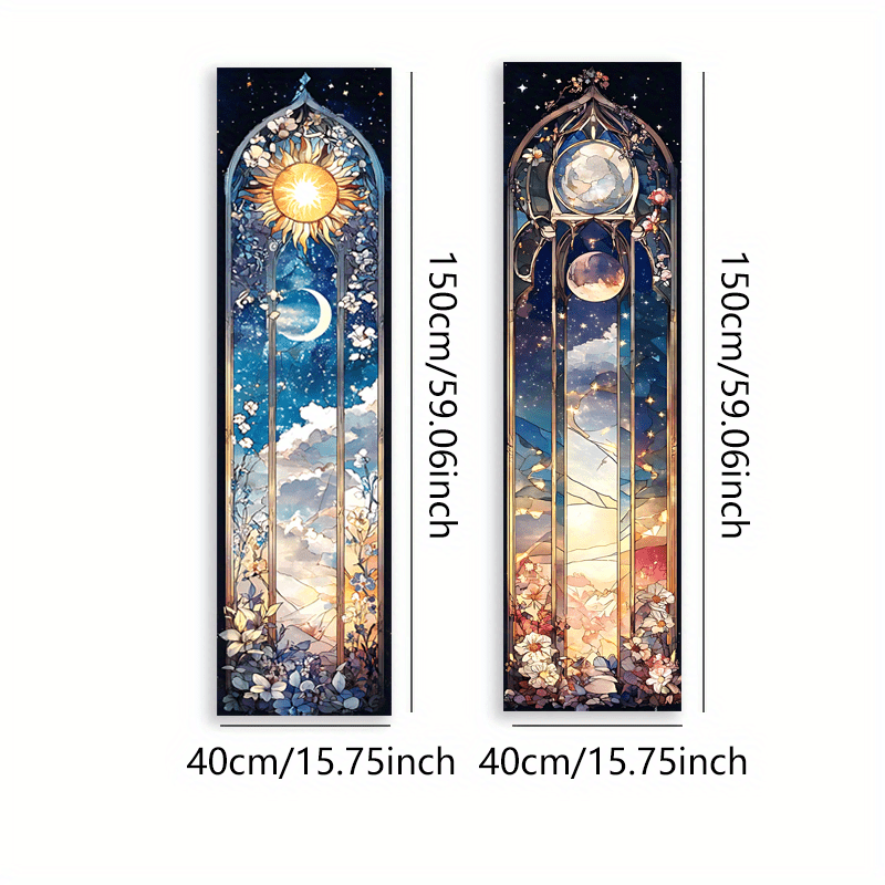 TEMU 【商品名】太陽、月、花と星々の壮麗な風景が描かれた縦型タペストリー。長く細い壁掛けは、ゴールデンな美的アートを演出し、レーション愛好家へのプレゼントに最適です。ポリエステル製、縫製されたエッジが特徴。