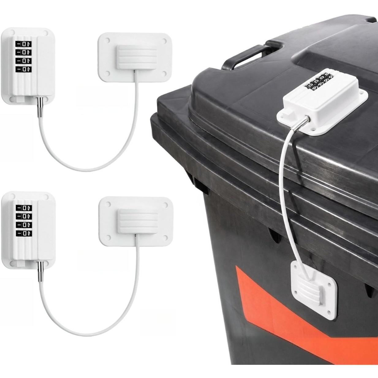 TEMU KVAGO Lot de 2 cadenas pour poubelles - Serrure à code de sécurité pour poubelles de 60 à 360 litres, perçage, avec ruban adhésif haute