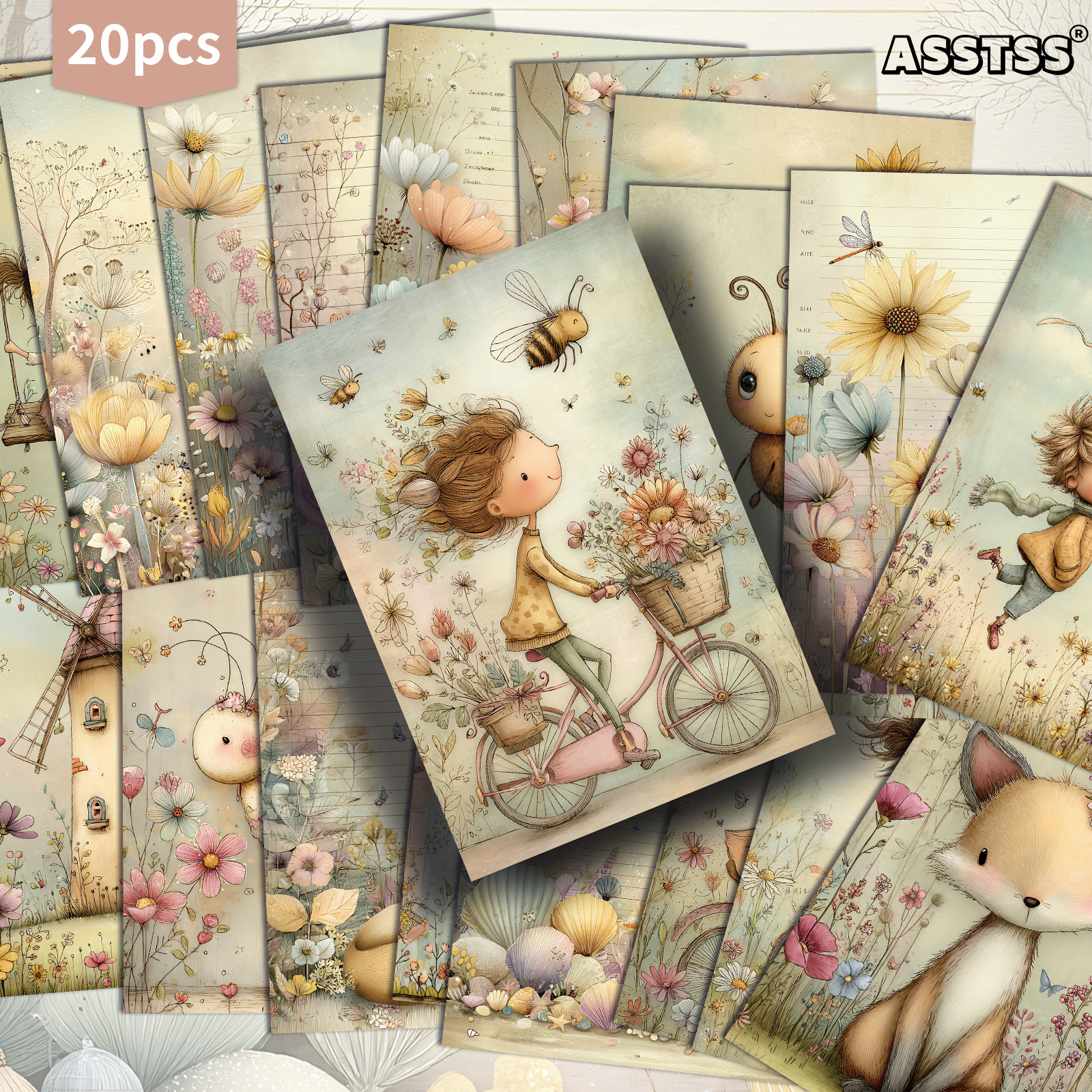 TEMU 20 Piezas ASSTSS Tarjetas Vintage de Chica Pinup y Flores para Diario de Recortes - Ilustraciones Retro de Chica Abeja, Páginas para