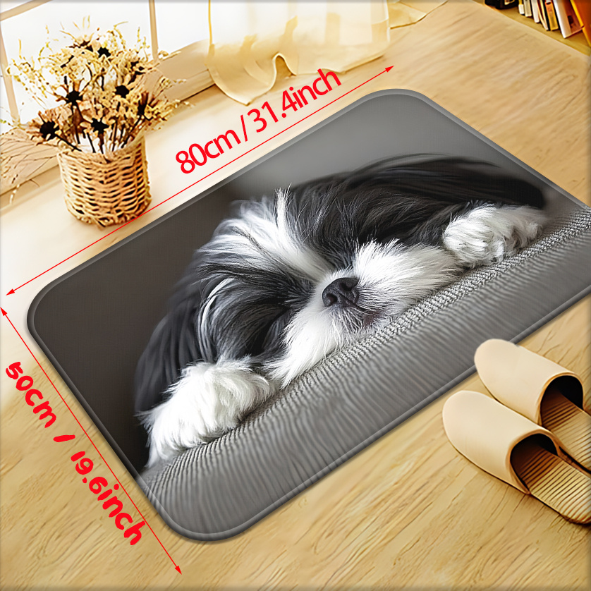 TEMU A Cute Shih Tzu Doormat - A Printed Mat Made Of Soft, Non-slip Flannel, Suitable For Outdoor Use, Machine Washable, Foldable, And Durable
