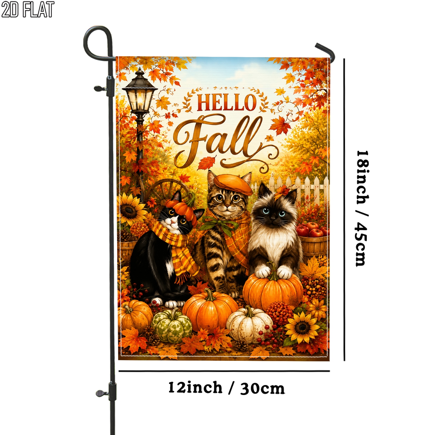 TEMU Plat 2D, 1 pièce Drapeau de jardin d'extérieur plat 2D avec chats oranges d'automne, Drapeau de jardin d'accueil orange double face pour