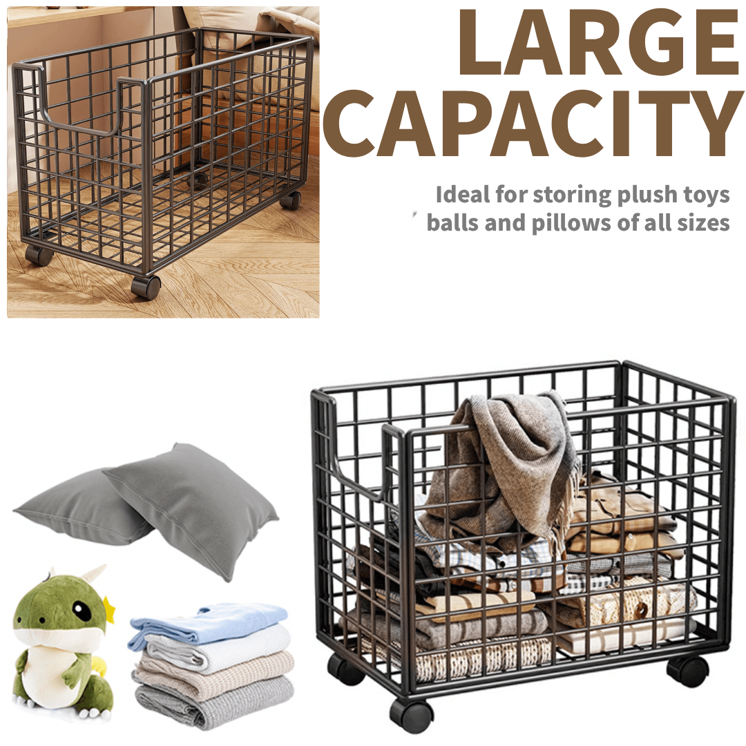 TEMU Rolling Metal Storage Basket, Black Wire Laundry Hamper With Wheels, Large Capacity Clothes Organizer Cart For Bedroom, Shelf Baskets