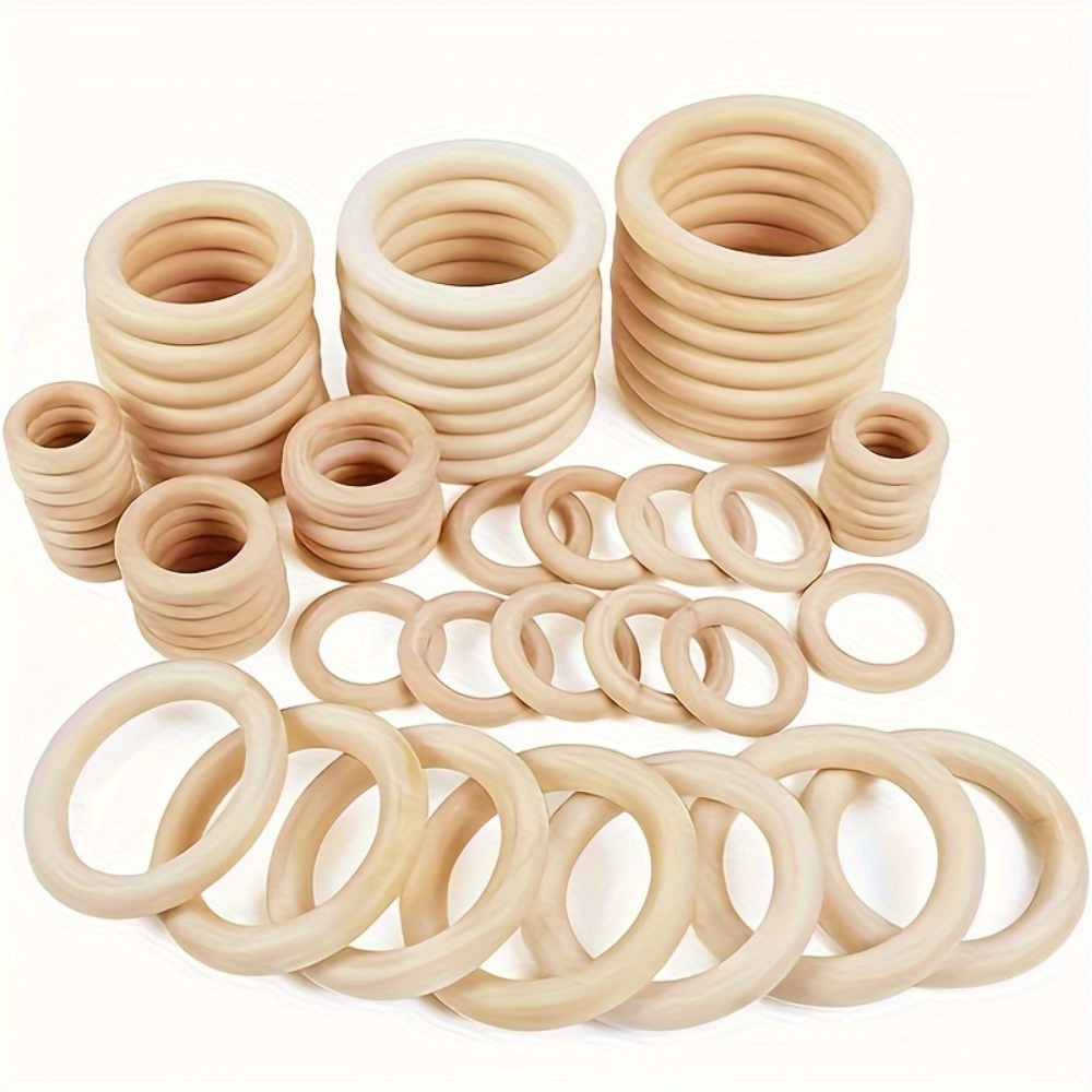 Image of 40pcs Wooden Rings, 8 Sizes Wood Rings For Crafts Macrame Rings, Wooden Rings For Loop Ring For Halloween Christmas Craft