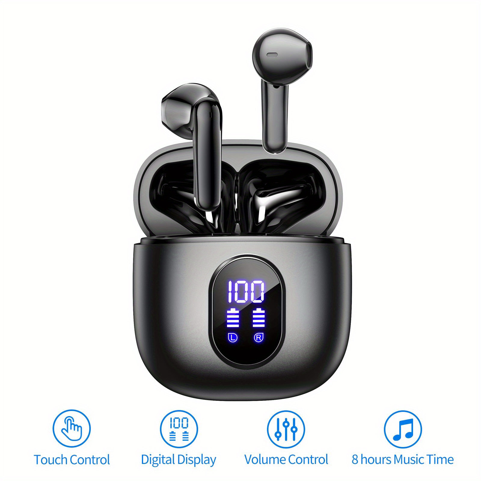 Image of Wireless Stereo Earbuds, 13mm Driver, 30ma Earphone & 400ma Charging Case, 5-7h Playtime, 4 Charges, Auto Pairing, Smart Noise Cancellation, Triple Display, Type-c Port, Universal Phone Compatibility