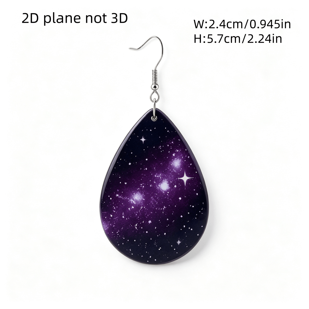 Women's Deep Purple Galaxy Nebula Teardrop Dangle Earrings