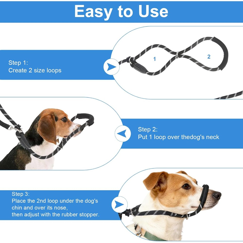 Black Adjustable Muzzle Collar with Anti-Lunge Leash