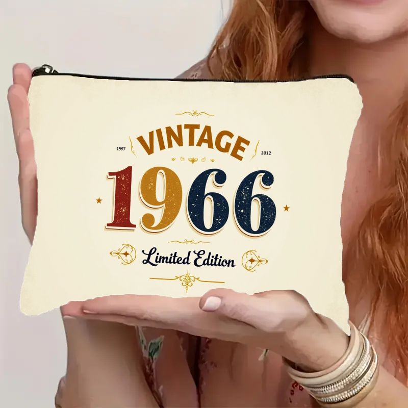 E-shop Vintage Kosmetiktasche mit 1966 Edition Print, sicherer Reißverschluss - Leichte, tragbare & robuste Make-up-Tasche, Kulturbeutel-Organizer für