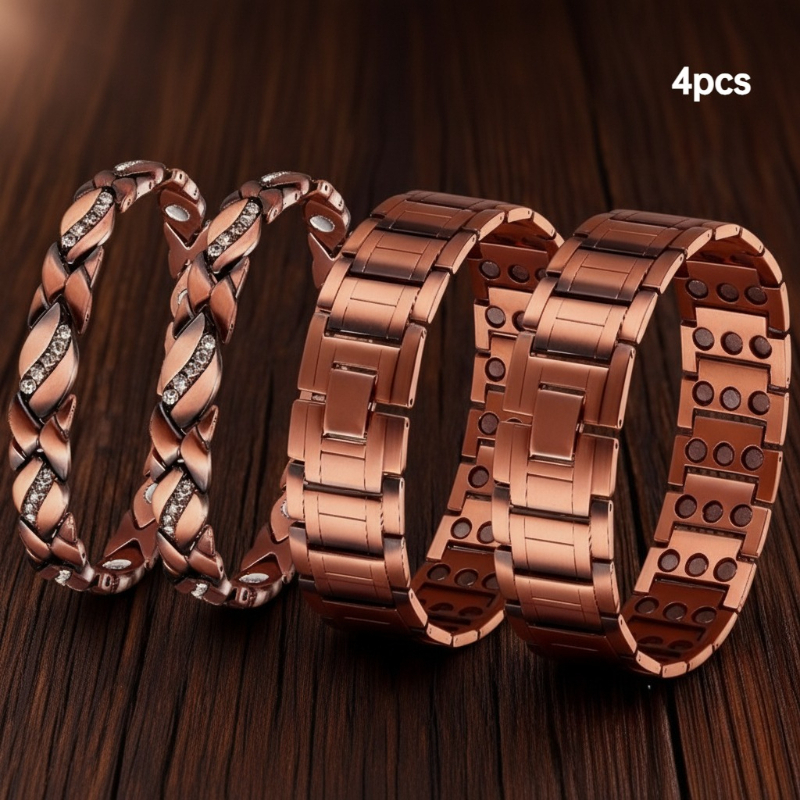E-shop 4er-Pack Magnetarmband-Set für Damen und Herren - Robustes Kupferarmband, verstellbares Armband - für Paare, Vatertag/Muttertag, Partys -