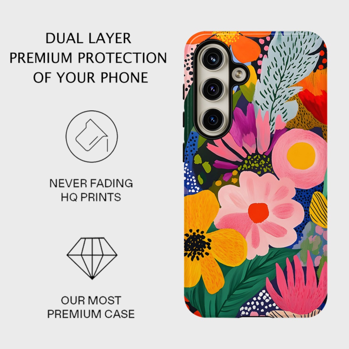TEMU Phone Case - Colorful Bright Floral Aesthetic -one Tough Phone Case, Glossy End, Dual Layered Hard Case For Superior Protection, For For Galaxy