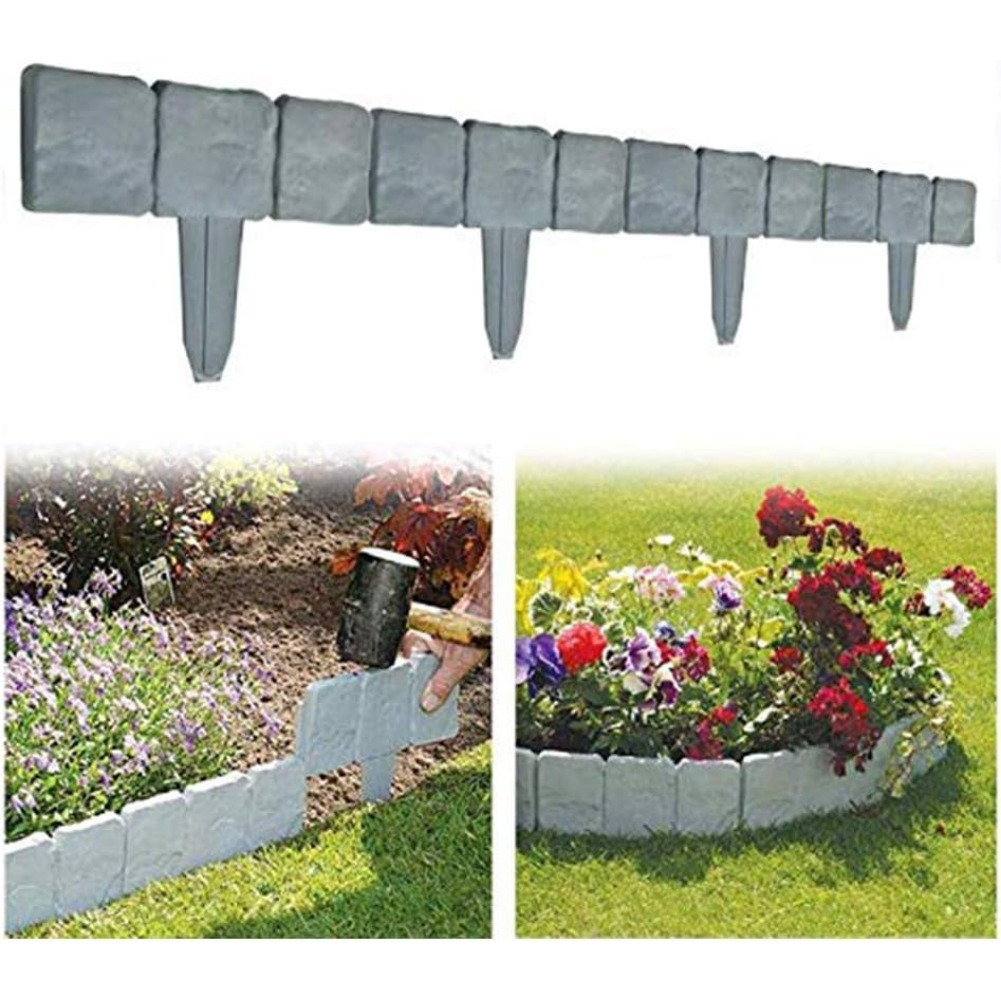 

10pcs Pp Garden Fence With Realistic Stone Effect - , Foldable & Reusable Lawn Edging For Safe & Beautiful Outdoor , Fences For Outside