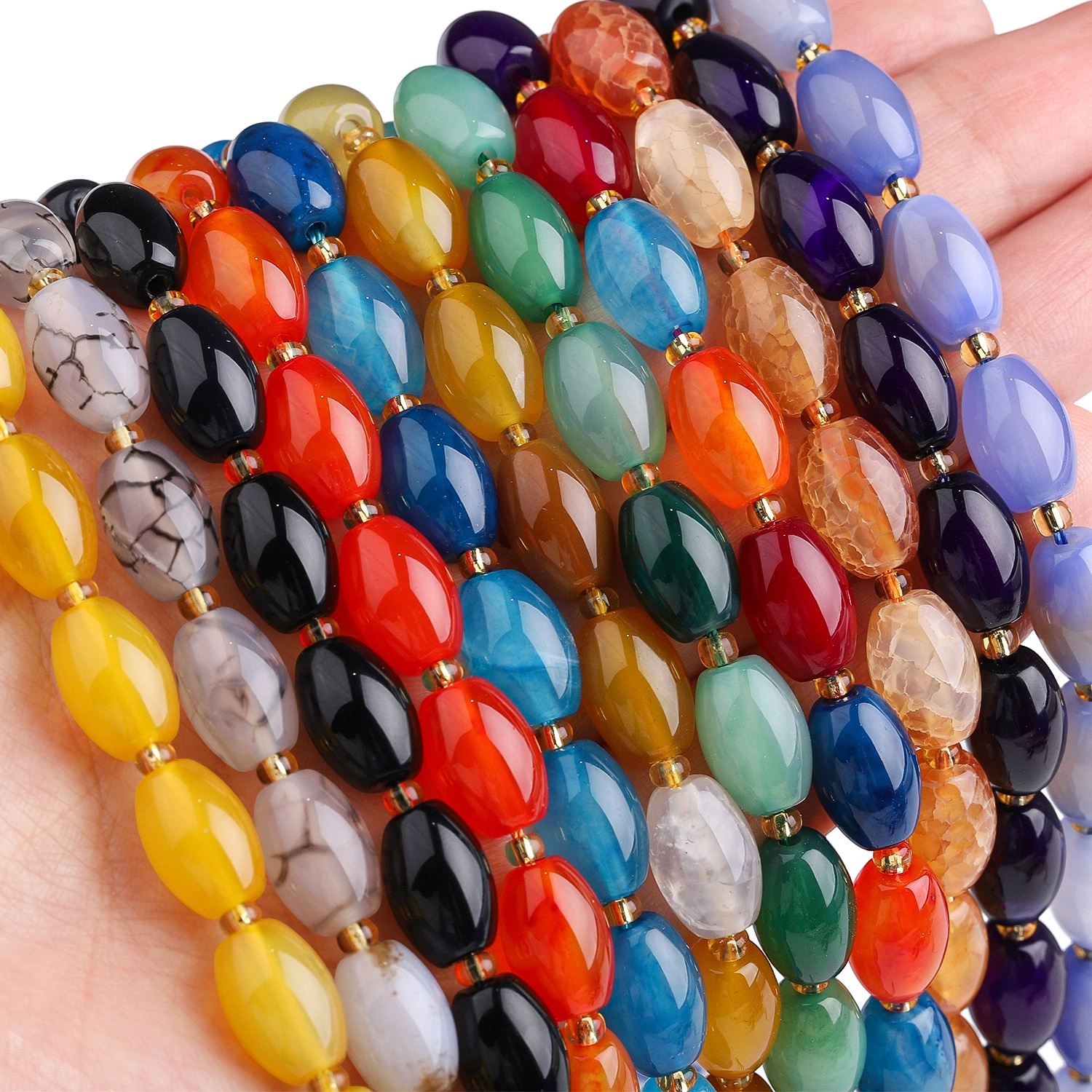 8X12Mm Natural Stone Multi-Color Agate Seed Beads