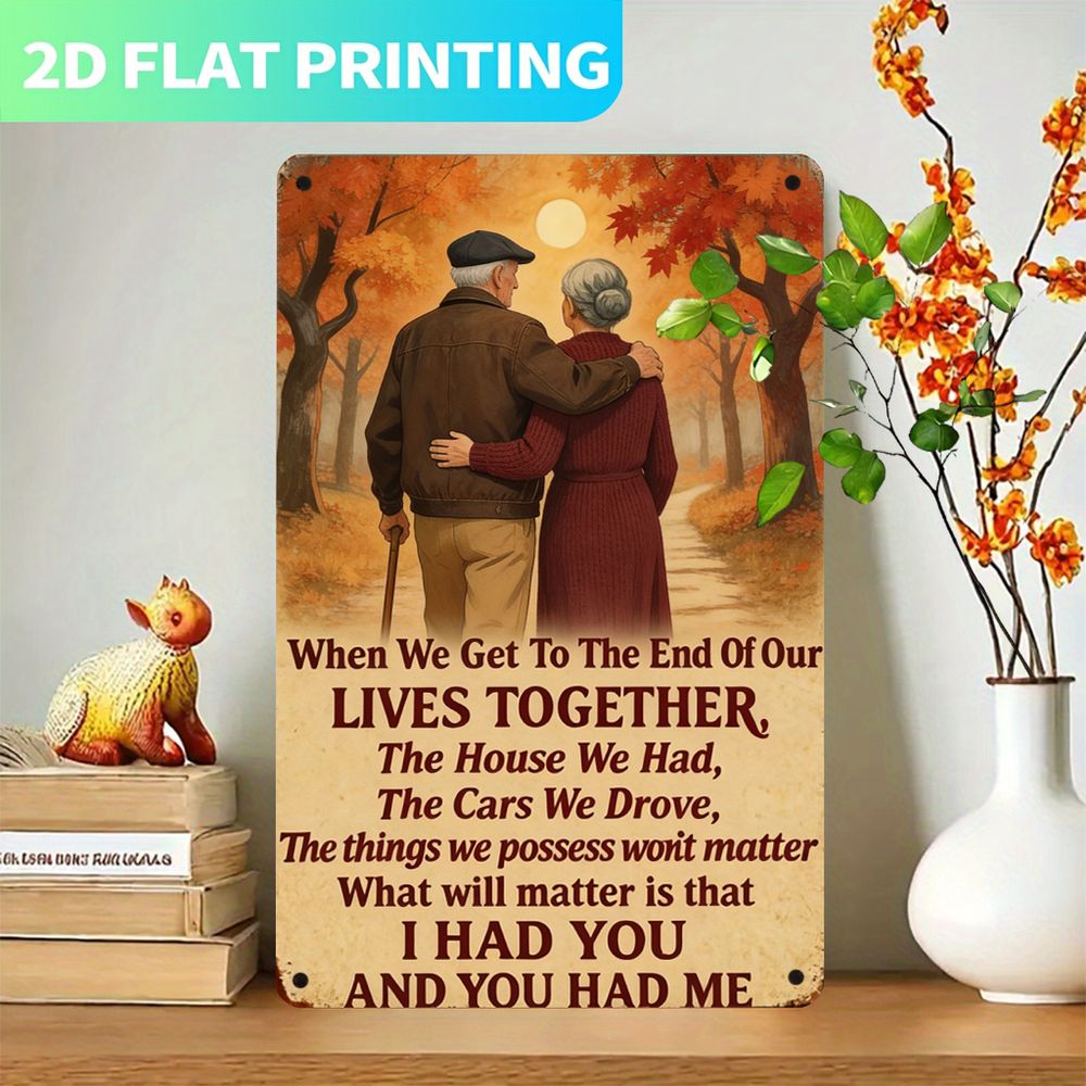TEMU 2d Flat 1pc, Vintage Metal Sign, Till Life's End, 7.8inch X 11.8inch Sign, Romantic Elderly Couple Design Valentine's Home Decor, 2d Flat