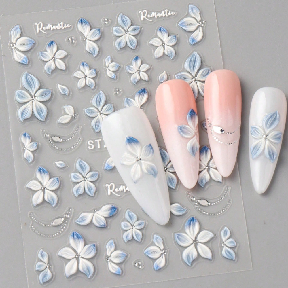 1pc Hibiscus Nail Art Stickers — Elegant Five-petal Floral Line Art Decals For Spring/summer, Wedding Nail Decorations
