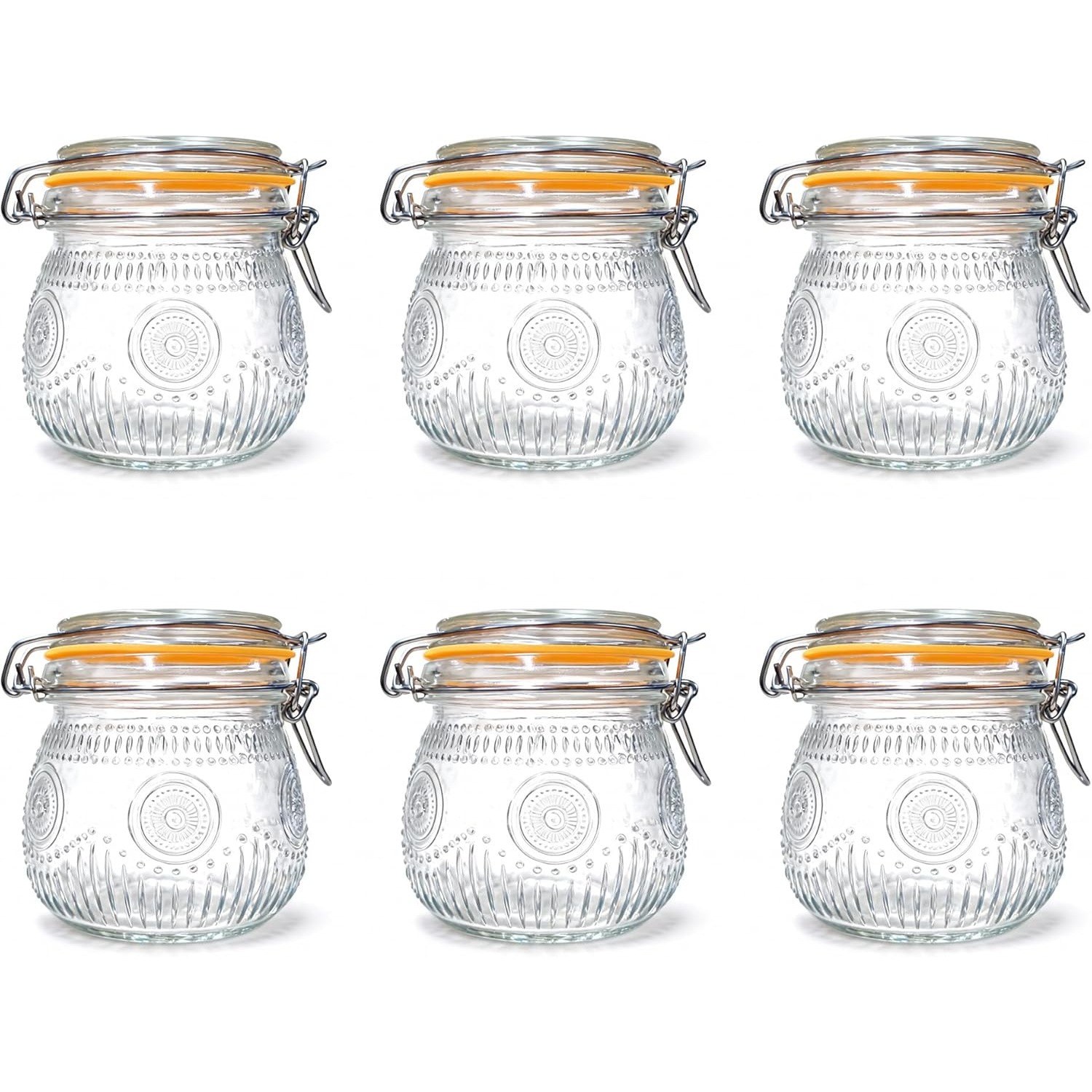 6 Pack Wide Mouth Vintage Mason Jars With Airtight Lid 16oz | Canister Quart Jars For Kitchen Storage - For Coffee, Sugar, Beans |, Closure, Round Shape, Multipurpose Use By & Sol