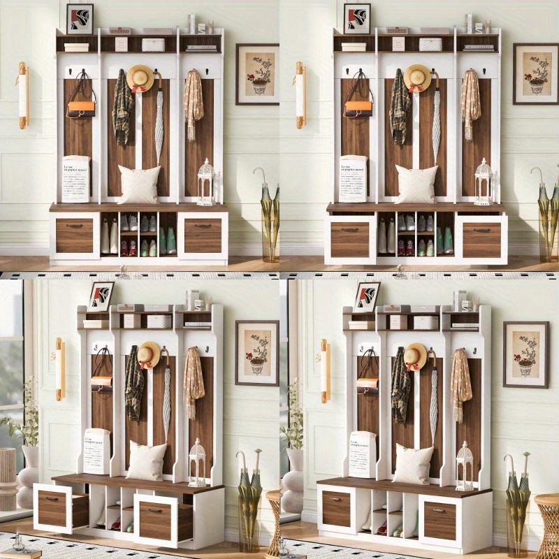 entryway bench with coat rack, cushion sturdy hooks, wide