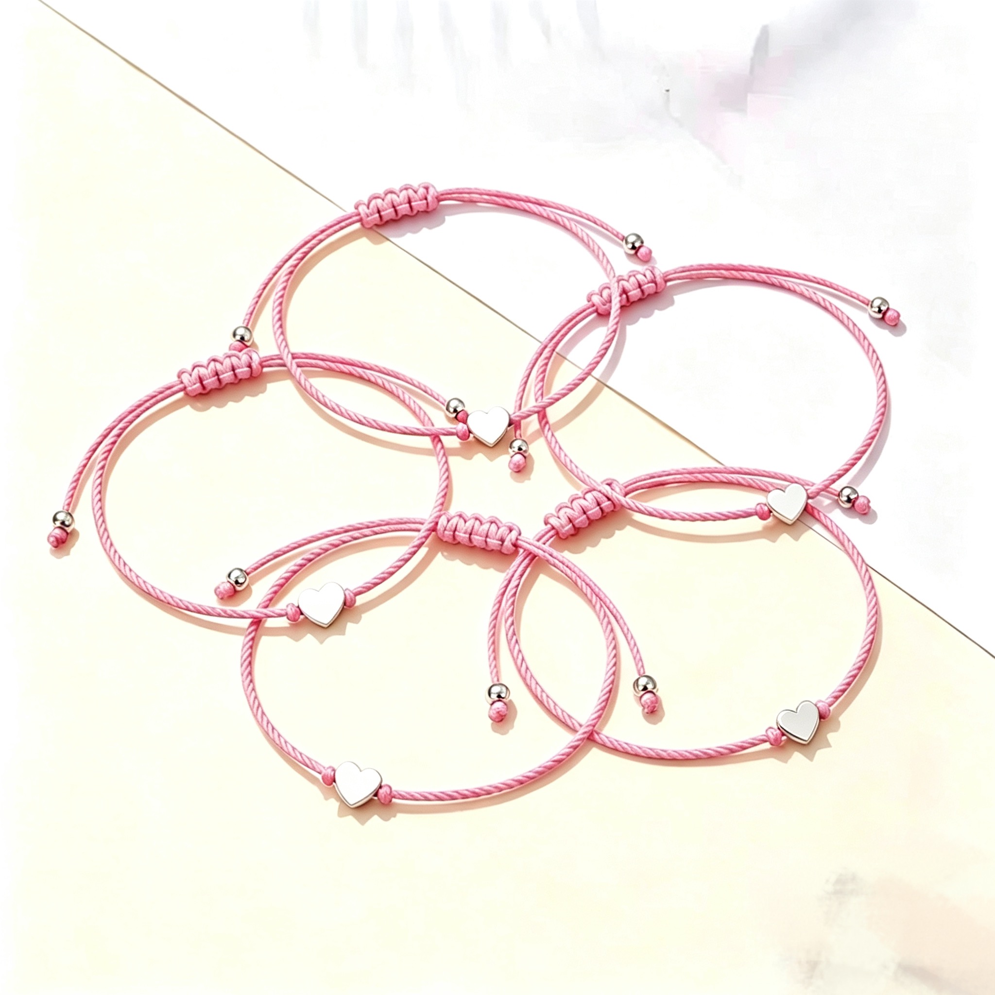 Image of 5pcs 5pcs Heart Red String Bracelets - Rainbow Woven Stretchable Bohemian Couple & Best Friend Bracelets Suitable For Graduation Gifts, Valentine' Day, Teacher Gifts, Back-to, Casual Attire For