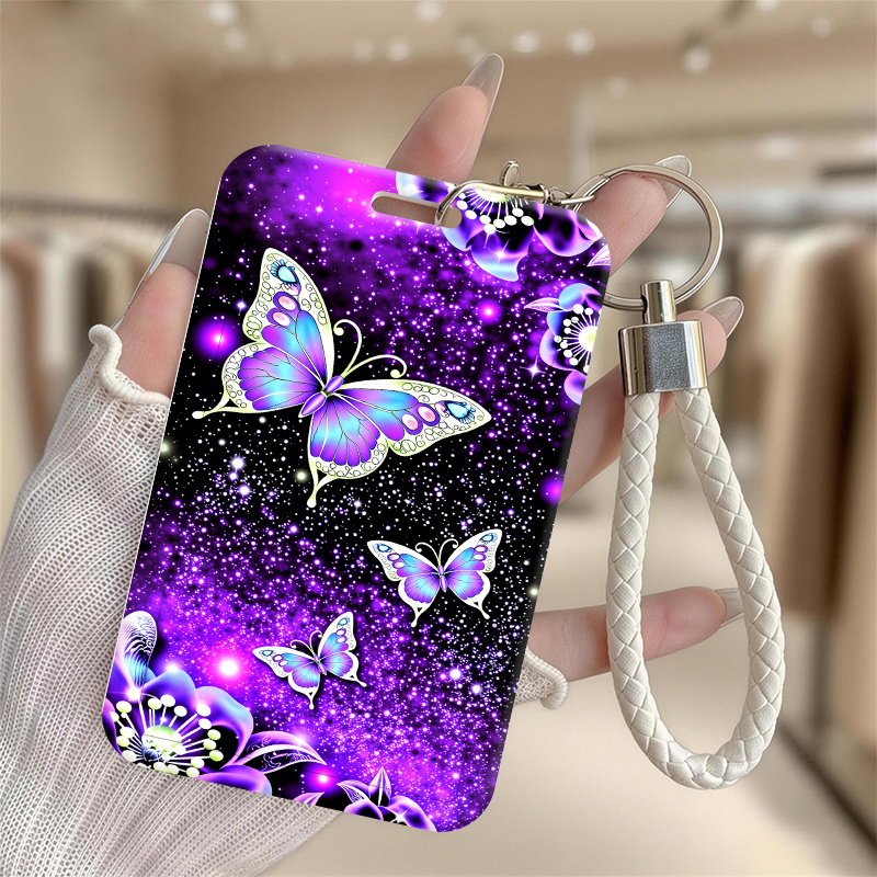 TEMU Purple Floral Card Holder Suitable For Id Cards, Credit Card Holders, Bus Cards, Transit Cards, Subway Cards, Campus Identification, Holders,