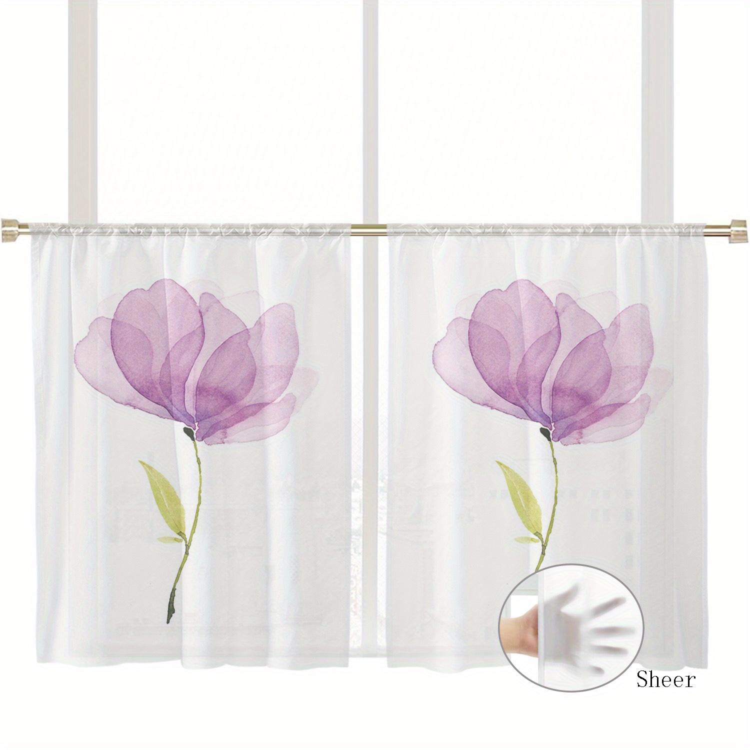 TEMU 2pcs Purple Easter Transparent Curtains Small Translucent Curtains Tulle Curtains Rod Pocket Window Transparent Curtains Living Room Bedroom