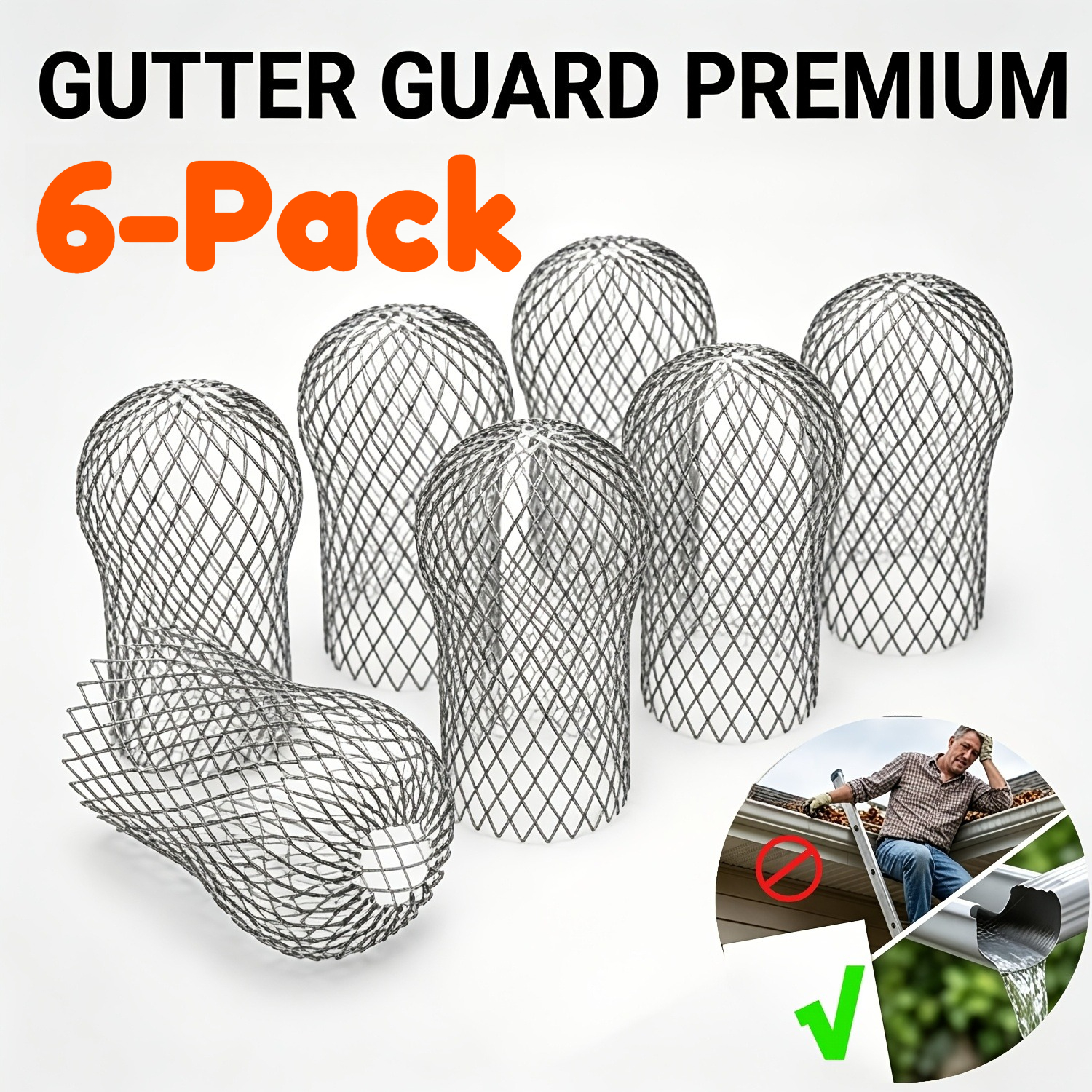 TEMU 6-pack Gutter Guards Downspout Filter, Expandable Gutter Strainer Screen, Flexible Wire Mesh Filter For Inch Roof Pipes, Blockage Protector