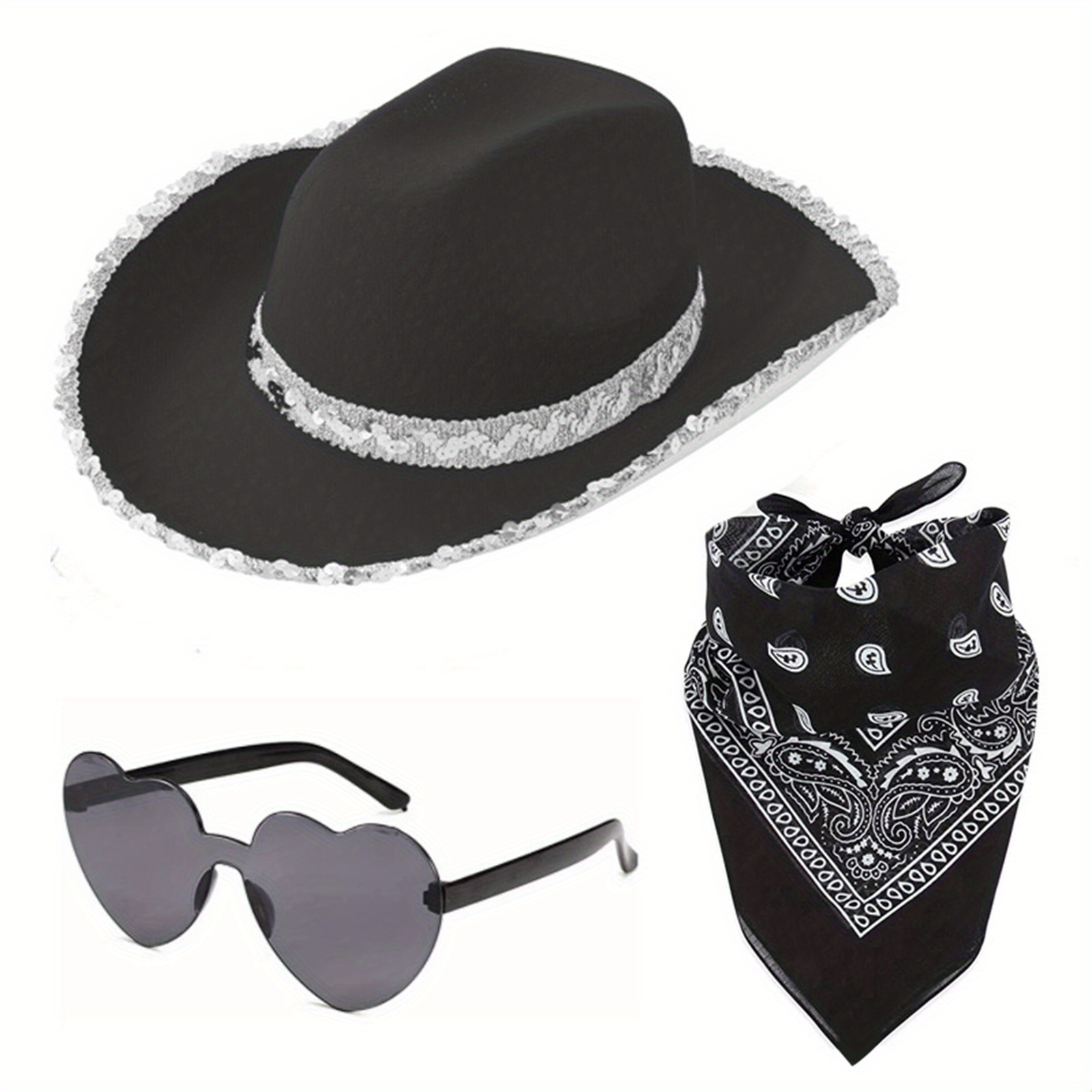 disco ball cowboy hat glasses bandanas set sparkling sequin  display picture 1