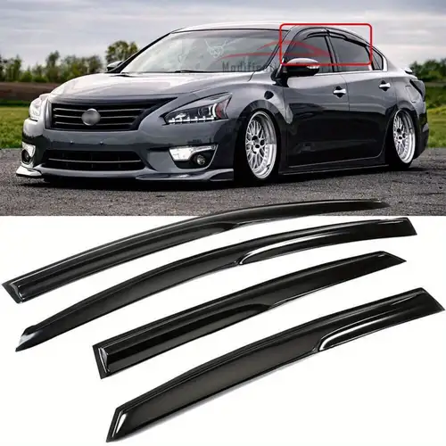 JDM Window Visor Rain Guards For 2013-2019 Nissan Sentra – Gloss Black, Tape-On 4-Piece Set