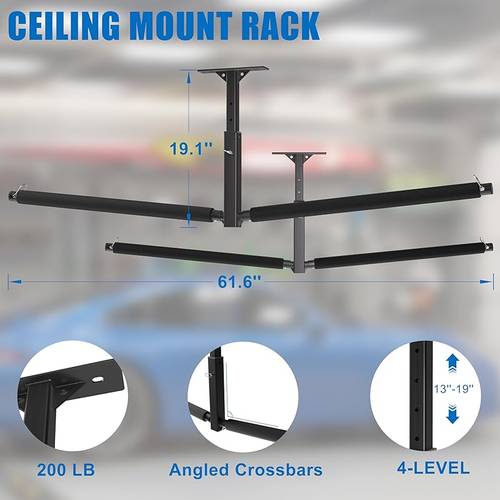 trusoon double paddleboard surfboard ceiling storage rack adjustable overhead garage hanger with fix straps for skis kayaks or holds 200 lbs black