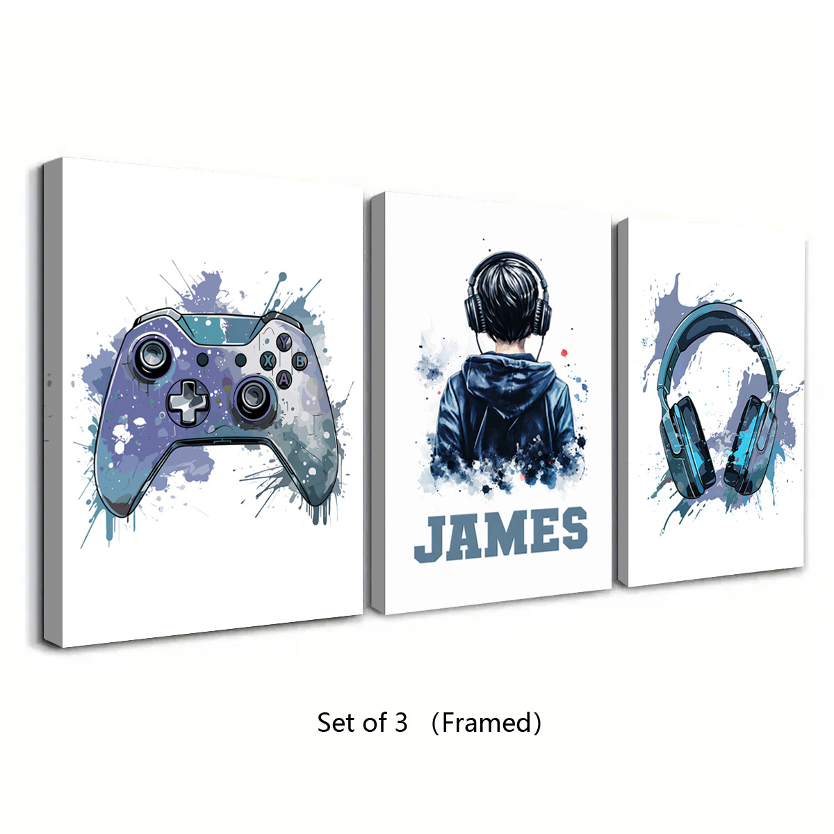 TEMU 2d Flat, [2d Flat] Unframed Personalized Customized Headphone/game Controller Printed Poster, Customized Name Game Console Printed, Personalised
