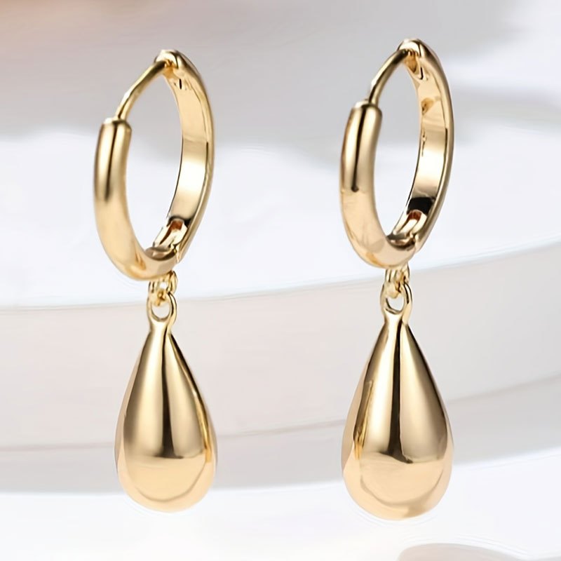 TEMU 1 Paar Wassertröpfchen Dangle Creolen für Damen, lässige Party, einfache goldene Ohrringe, Schmuck Geschenk