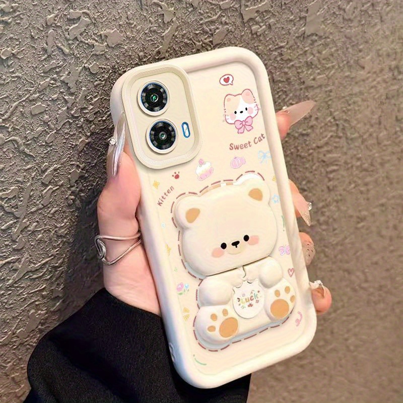 TEMU Phone Case - G34 The Well-behaved Cat Wears A Rotating Cat Standpattern Case Made From Comfortable Feel Enhancing Impact Resistant In