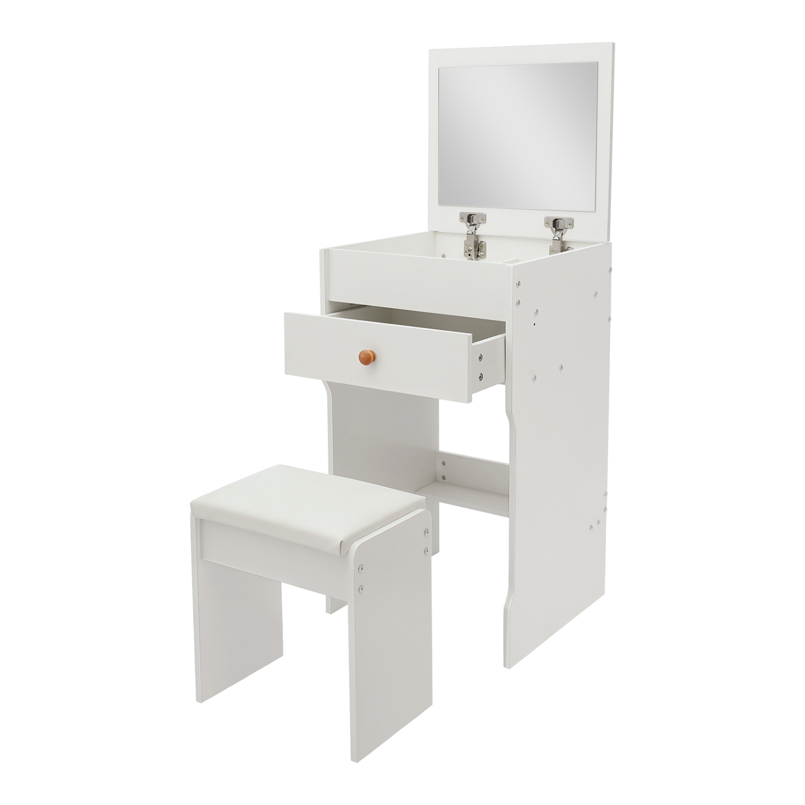 Modern White Vanity Table With Stool, 198lbs Load Capacity Dressing Table With Flip-up Mirror & Storage Drawer, 2-in-1 Makeup Desk And Bedside Table, Space- Vanity Set For Bedroom Apartment
