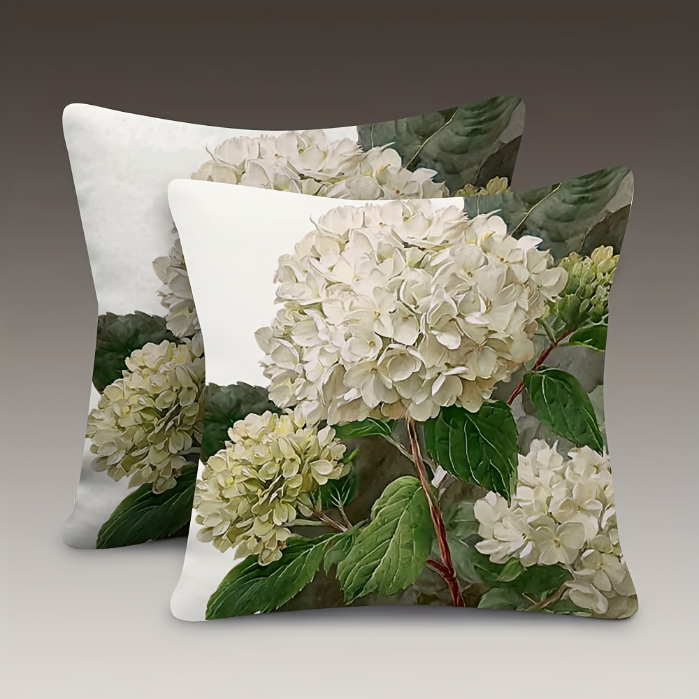 TEMU 2pcs Two-dimensional Printed Square Pillowcases, Country Style With White Hydrangea Pattern, Suitable For Home Sofa Decoration, , Bedroom Home