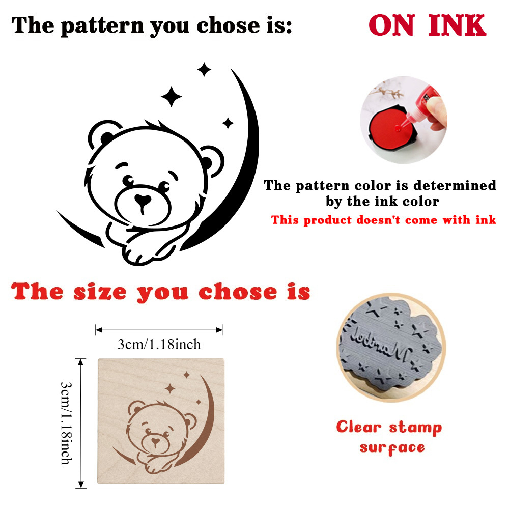 Cute Wooden Rubber Stamp of Little Bear on Crescent Moon