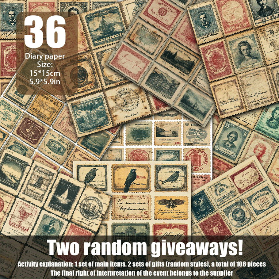 TEMU 108pcs Of Old Stamps And Old Decorative Paper, Paper Suitable For Background Decoration, Handmade Garbage Diary And