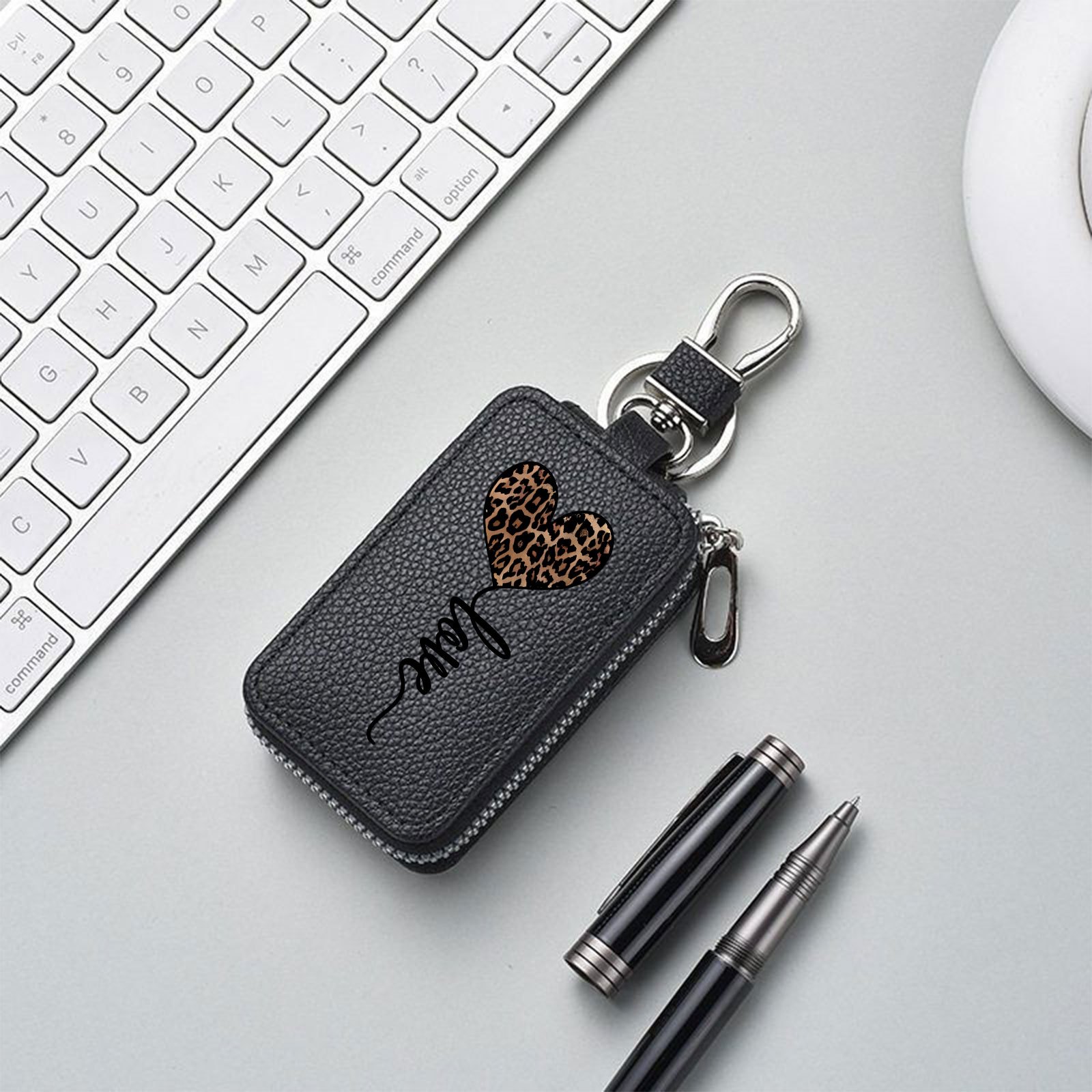 TEMU Portafoglio originale con stampa leopardata e cuore LOVE, stile business, borsa per chiavi auto, portamonete, e , portatile per viaggi, regalo