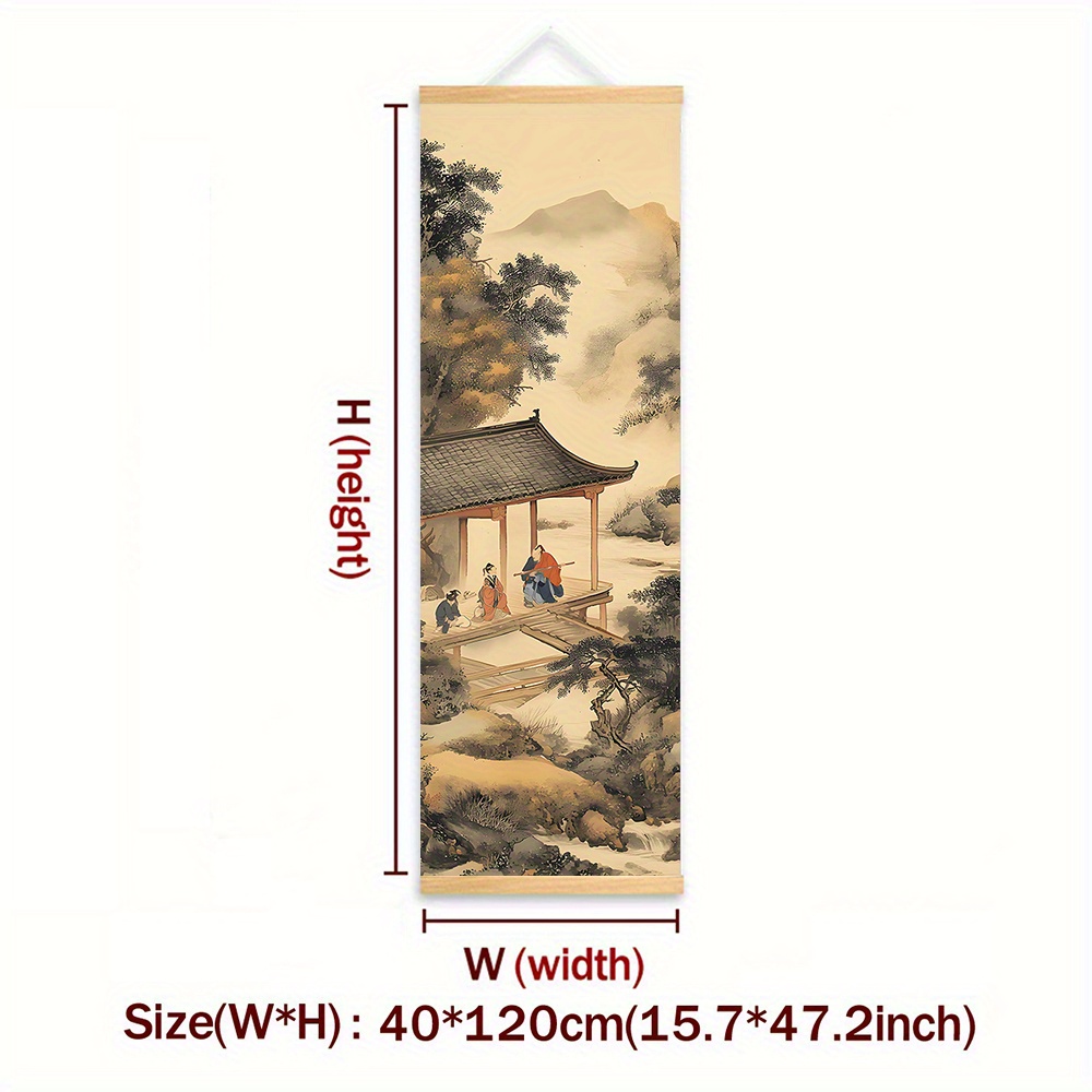 TEMU 1pz Pittura su rullo in legno stile vintage, paesaggio a con montagne nebbiose, e di foresta, su tela con cornice per decorare il soggiorno, la