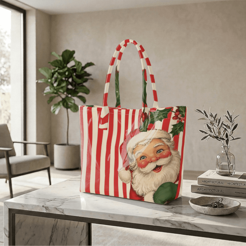 TEMU Women's Large Capacity Vintage Santa Tote Bag - Pvc/ Striped Suitable For Shoulder , Multicolor Casual Handbag For, Office , Shopping & Daily