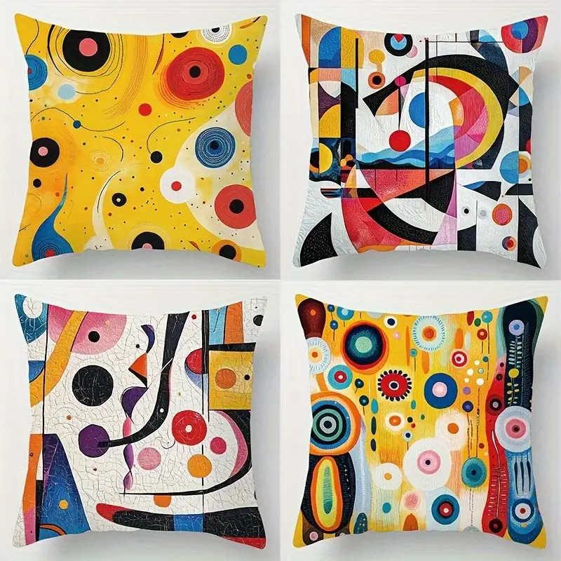 TEMU Parure de 4 housses de coussin 2D à motif plat, impression -, housses de coussin carrées en polyester pour canapé, décoration de canapé moderne,