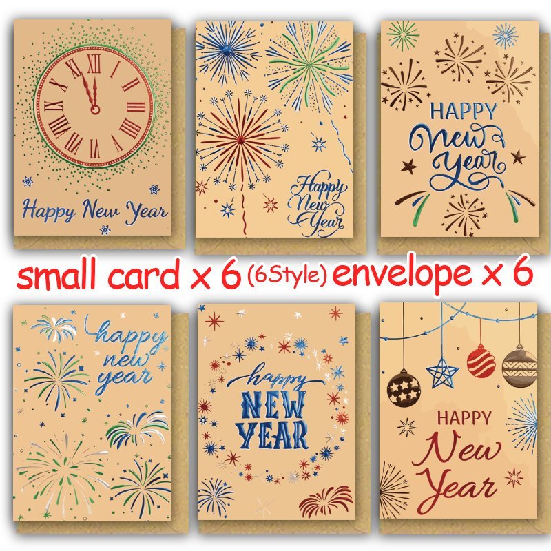 TEMU 6pcs, 2025 New Year Cards With Envelopes, Year Cards, Happy New Year Cards For Family, , Winter Christmas Cards, Merry Christmas Cards, Cards,