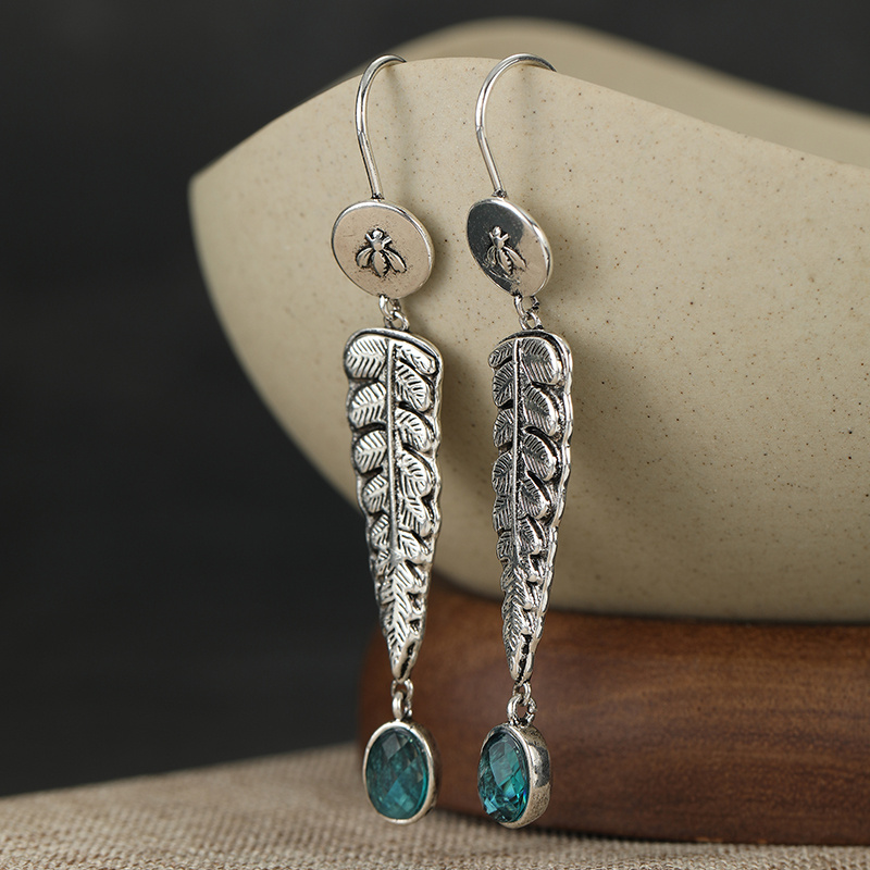 Women's Engraved Leaf Long Hanging Ear Hook Earrings