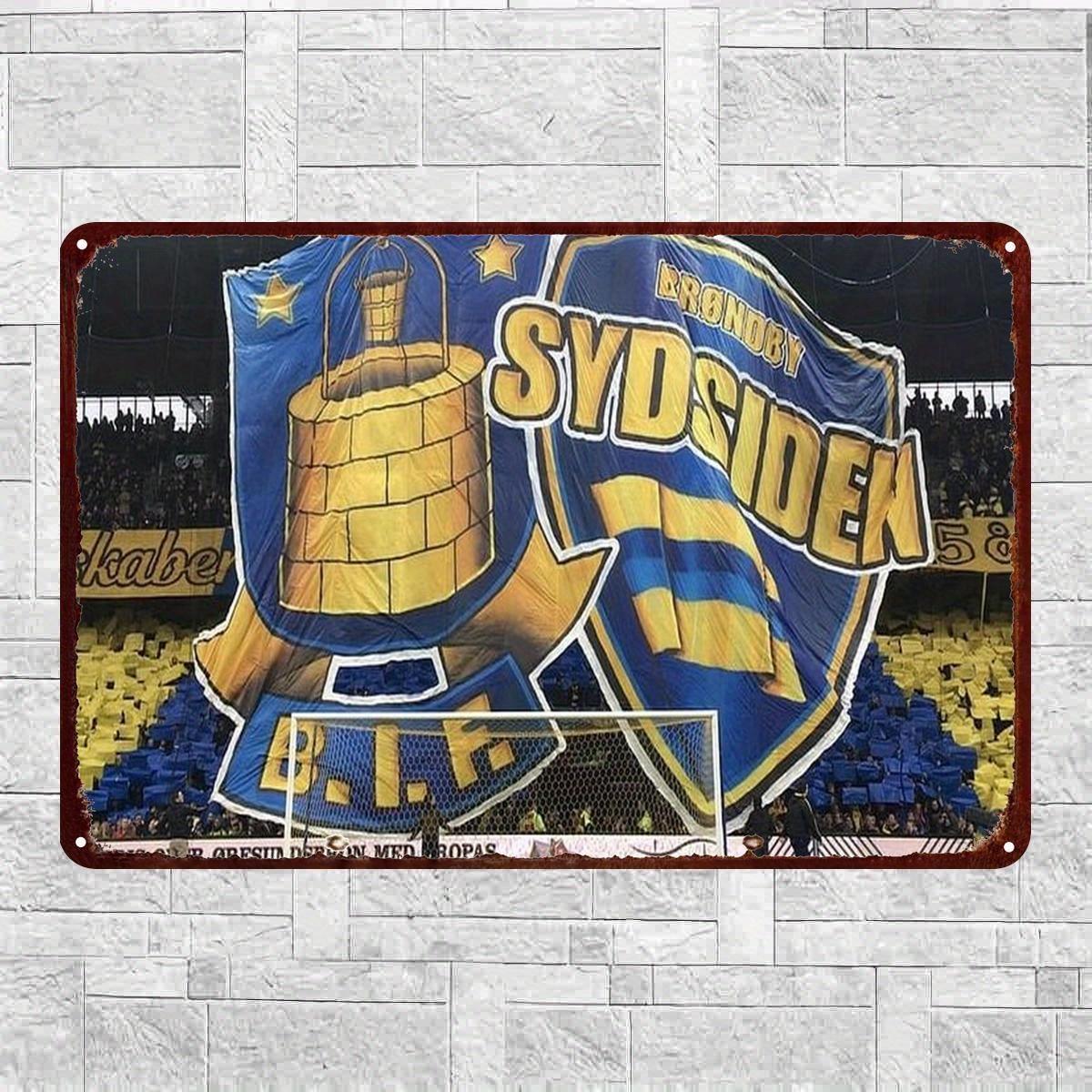 TEMU 2d Flat, 1pc. Sydsiden Bif Football Team Metal Sign - 20.32x3048cm And Golden Retro Design, Durable Sports Decor For Home, Bars & For Man Cave â