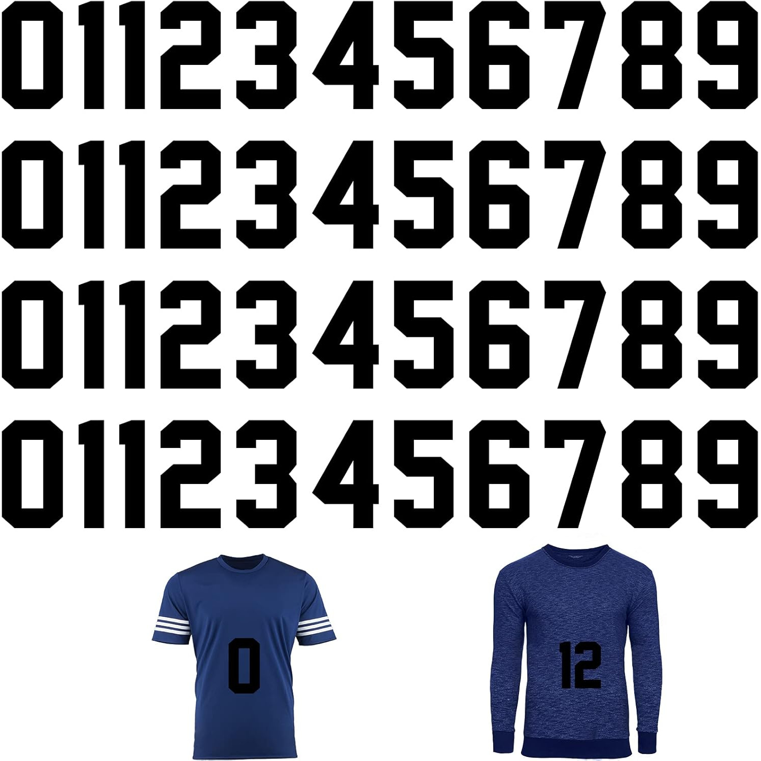 Image of Set Of 44 Black 8-inch Iron-on Numbers For Jersey T-shirts, Featuring Heat Transfer Stickers For Numbers 0 To 9, Suitable For Team Uniforms In Sports Like Basketball, Football, And Baseball.